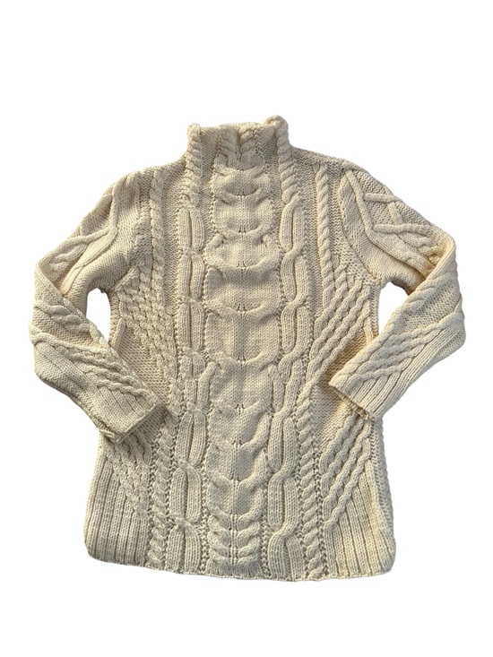 Sweaters - Aran Mor Made in Ireland Cream 100% Merino Wool Cable Fisherman Knit Sweater